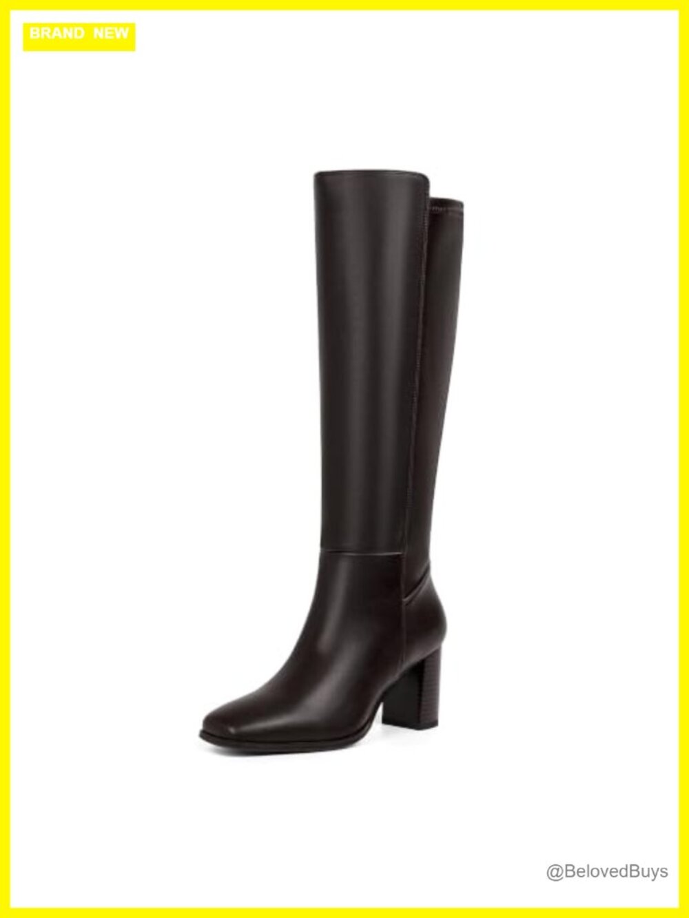 Stretchy Knee High Boots Women Square Toe Chunky Block Heel Faux Leather
